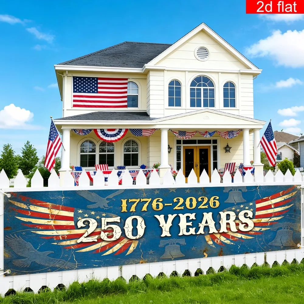 VIKAMA USA 250th Anniversary Banner Outdoor 1776-2026 Vintage Rustic Patriotic Sign for 4th of July Party