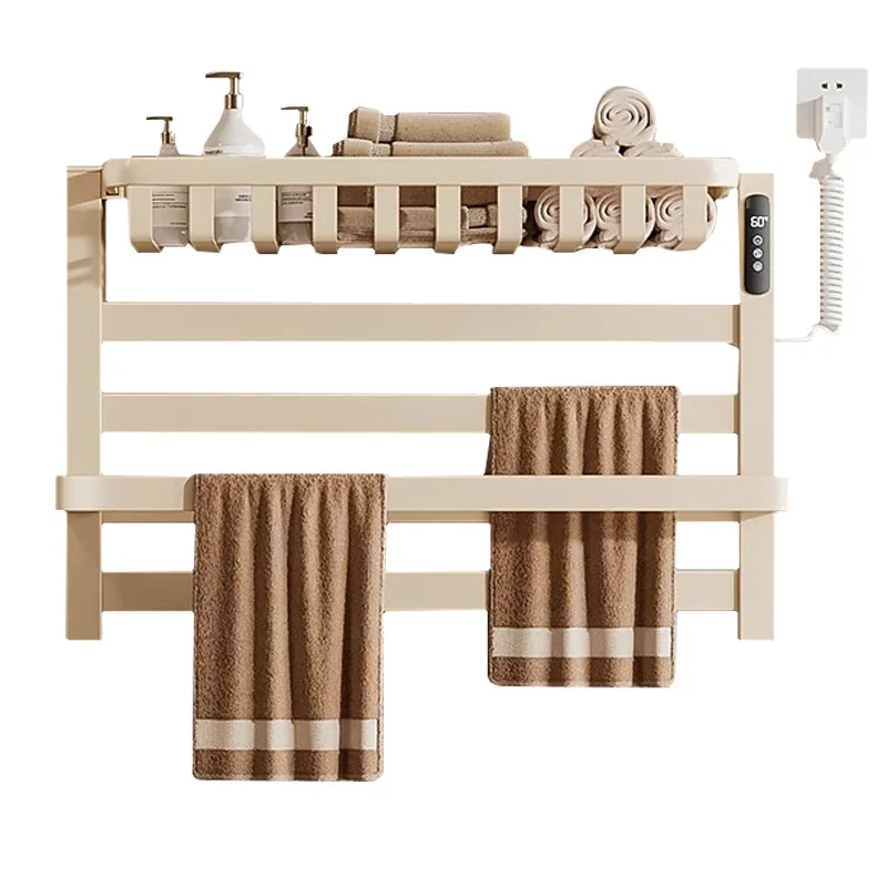 

Smart carbon fiber, white electric towel rack, non-punching heating drying shelf