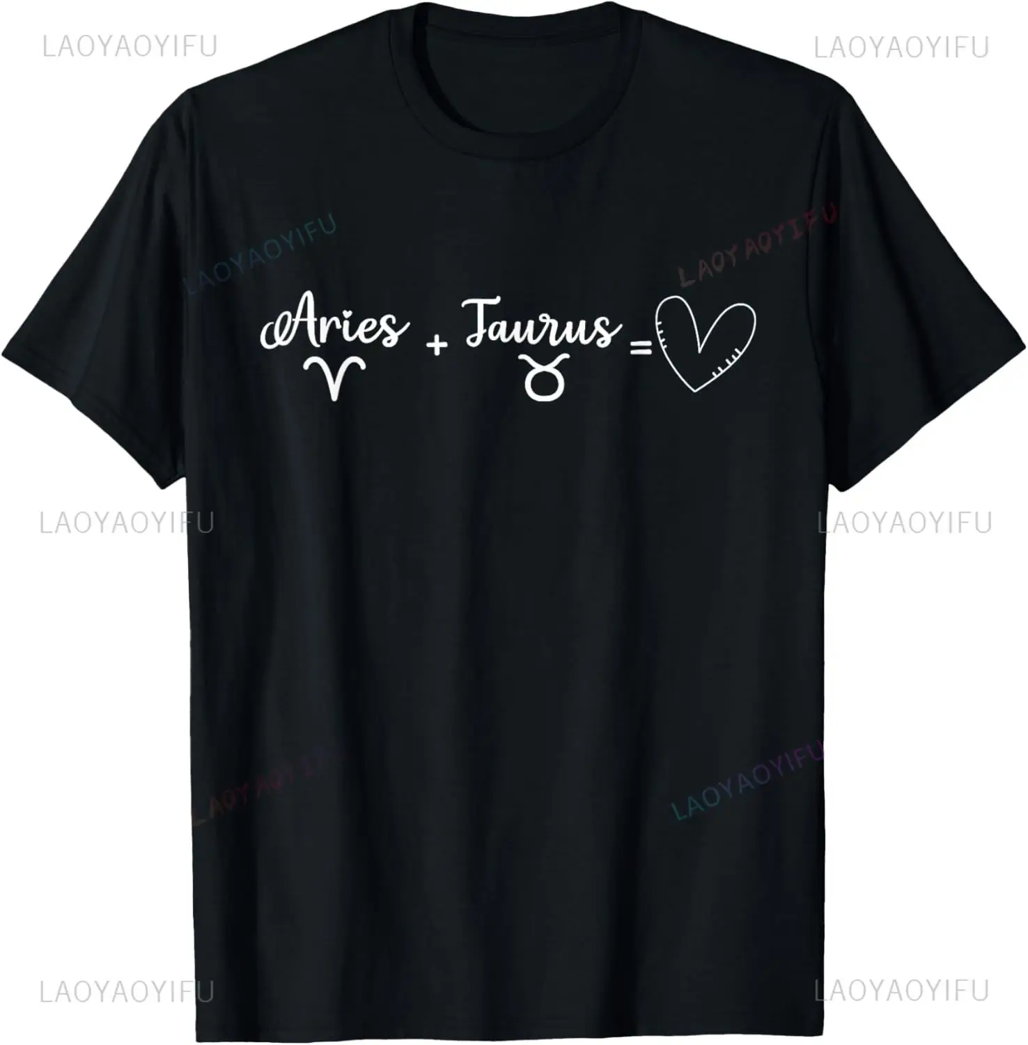 Aries and Taurus Couple Love Heart Zodiac Sign Astrology T-Shirt Vintage T Shirt Unisex Summer Streetwear Tops Ropa Hombre