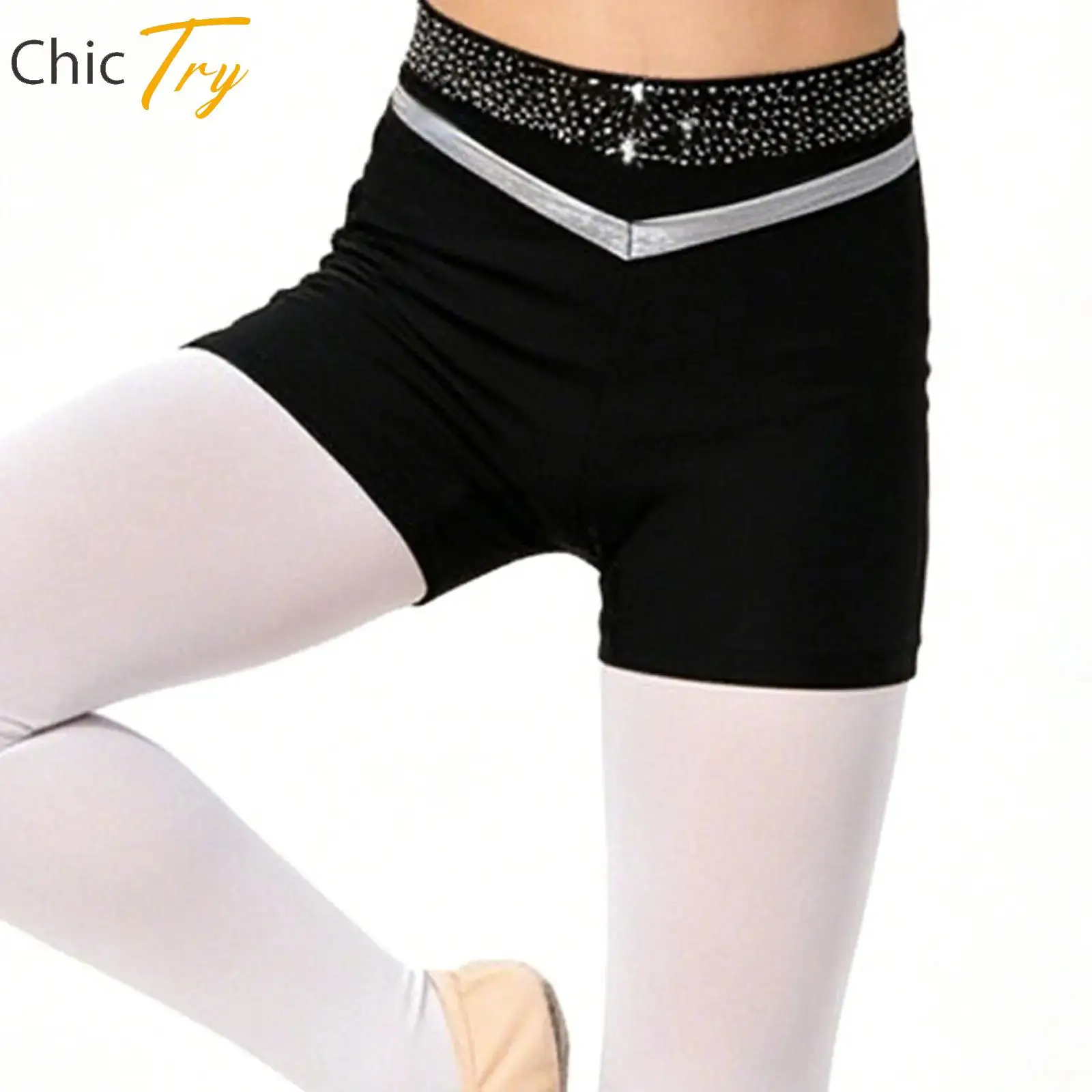 

Kid Girls Stretchy Sports Shorts Leggings Shiny Rhinestones Gymnastics Ballet Dance Booty Shorts Workout Fitness Tumbling Bottom