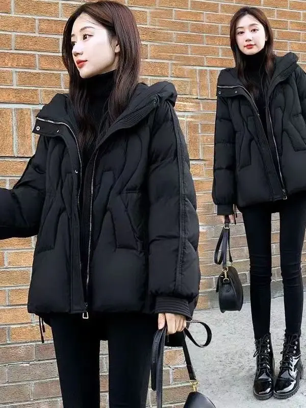 

Winter 2025 plus Size down Cotton Jacket Hooded Fashion Slimming Thick Warm Loose Korean Style Large Size Cotton Outerwear