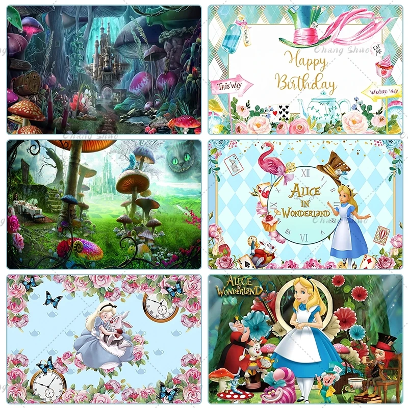 NEW Disney Alice In Wonderland Theme Birthday Party Photography Decoration Background Customized Items Props Baby Shower Gift