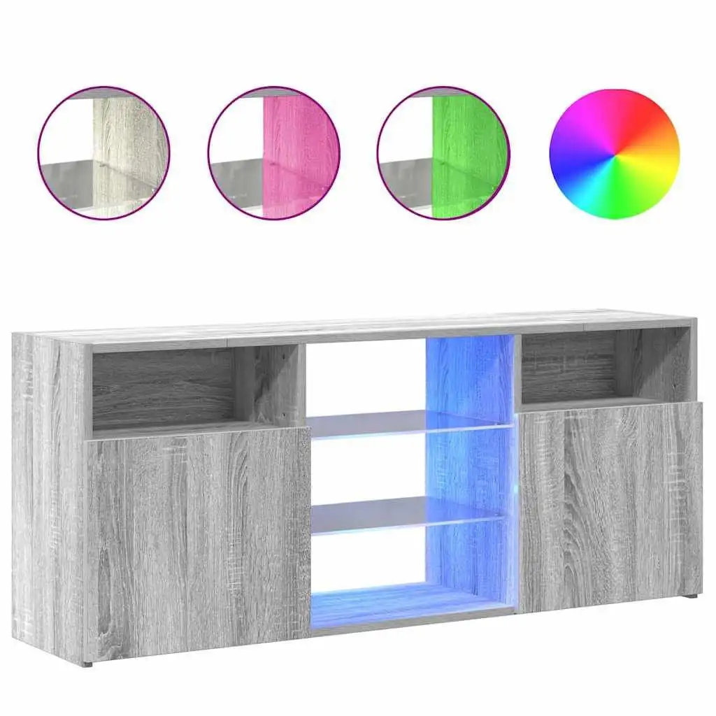 vidaXL Meuble TV avec lumières LED RVB, design tendance et pratique, en bois d'ingénierie résistant à l'humidité, gris Sonoma, 120x30x50 cm, grand espace de rangement