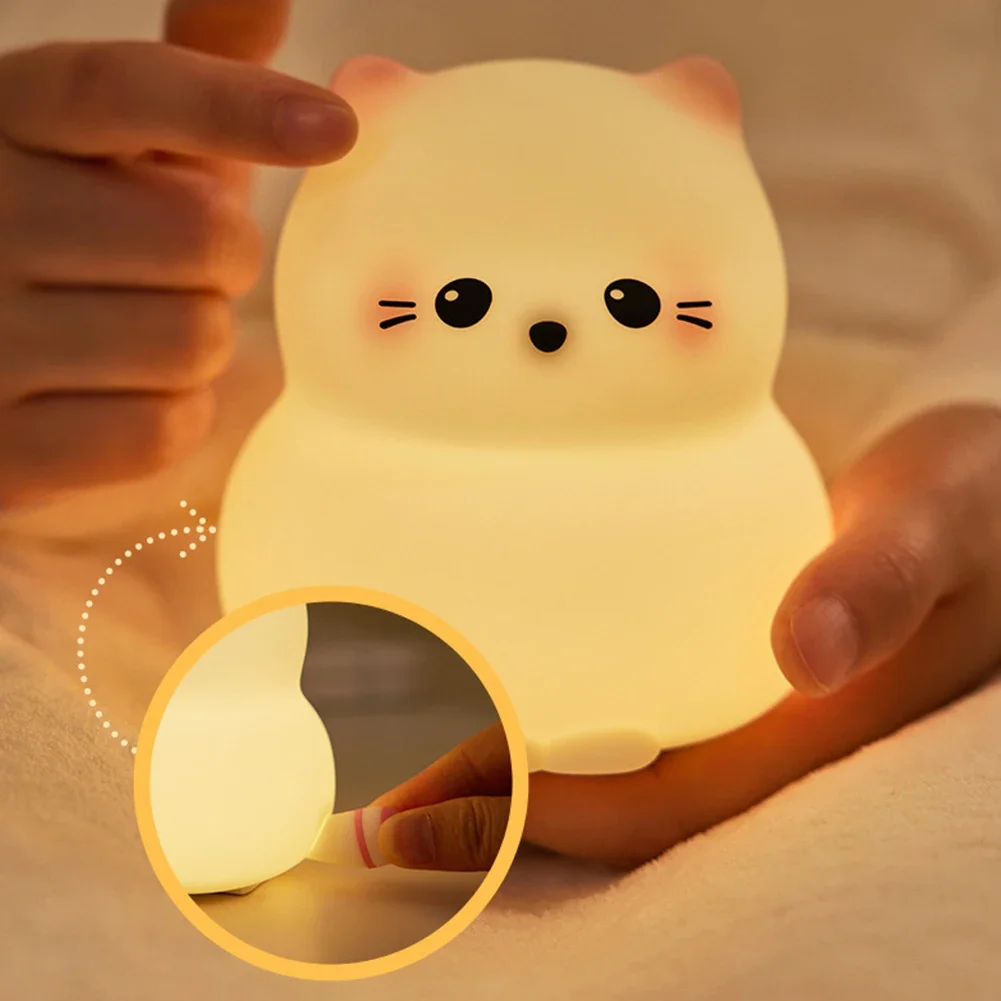 Guardian Kitty Silicone LED Night Lights USB Rechargeable Sleep Night Lamp Timing Bedside Room Decor Kids Baby nightlight Gift