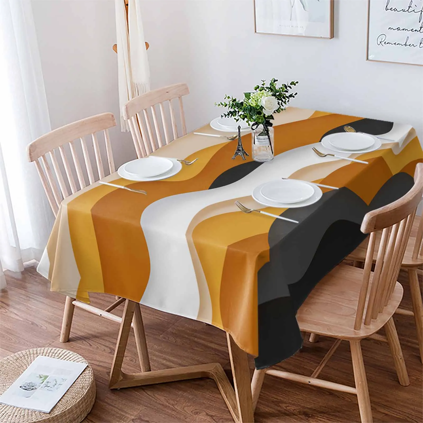 Gradient Dark Gray Orange Gradient Waterproof Tablecloth For Table Kitchen Decorative Coffee Cuisine Party Table Cover