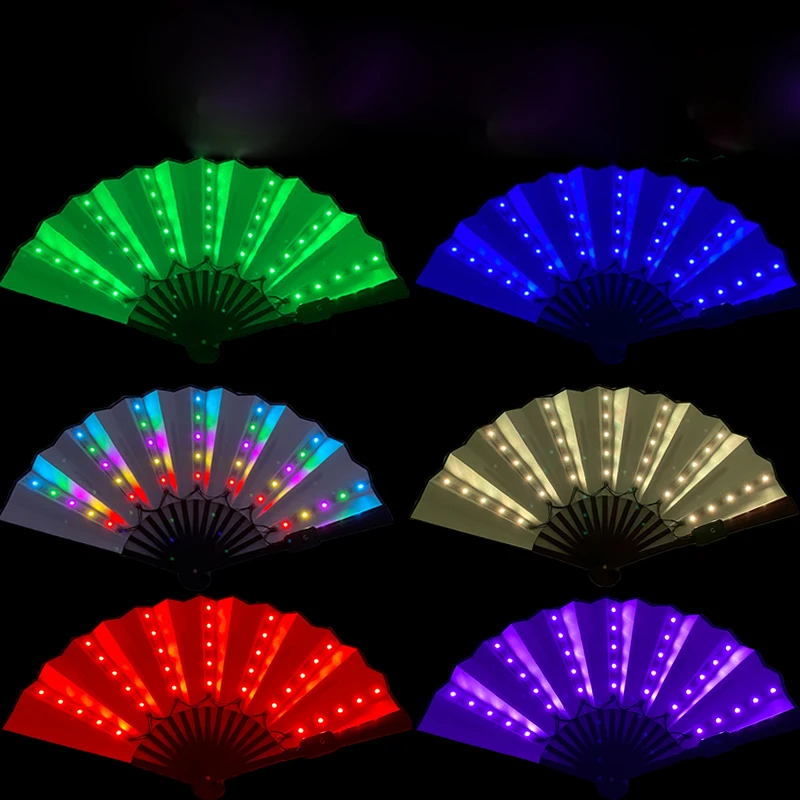 Carnival Rave Party Lighting Supplies Folding Hand fan  Multi Color For Choice LED Fan Glowing For Music Disco Wedding Party