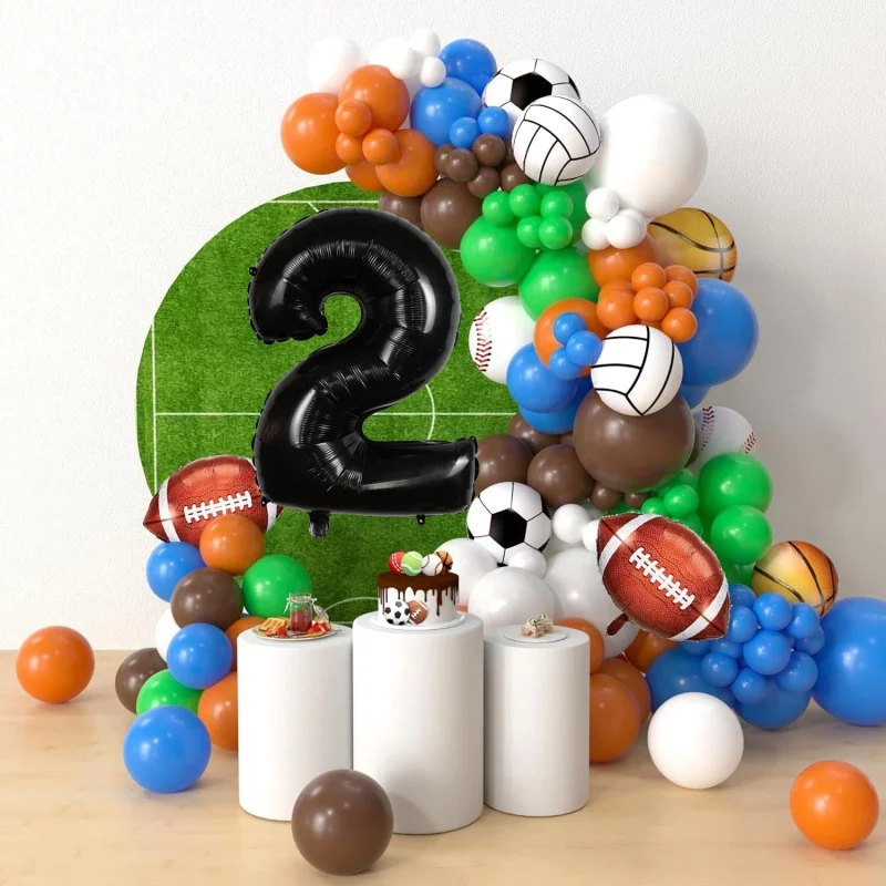 

Carnival Sports Theme Blue Green Orange and White Latex Balloons Basketball Volleyball Rugby Birthday Decoration Balloon Chain