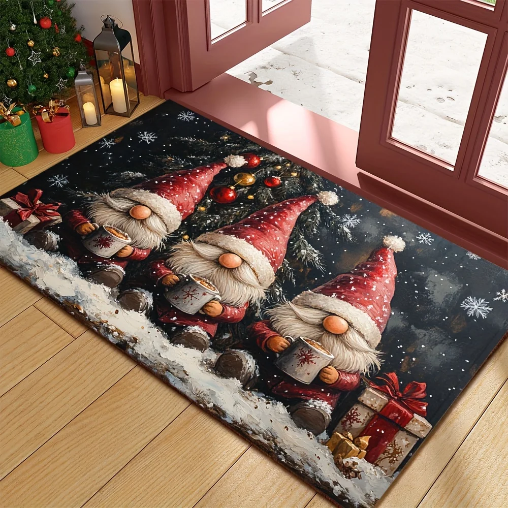Merry Christmas Gnome Wreath Wooden Welcome Floor Mat Living Room Bedroom Home Decor Kitchen Entryway Balcony Door Dining Rug