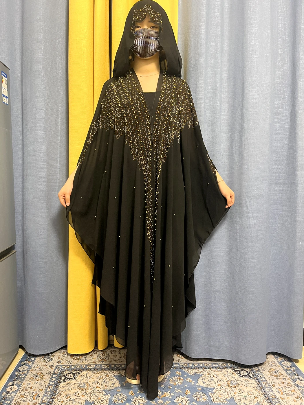 2023 New Open Abaya African Turkey Muslim Hooded Dress Women Chiffon Dubai Kaftan Beads Cardigan Boubou Islamic Clothing