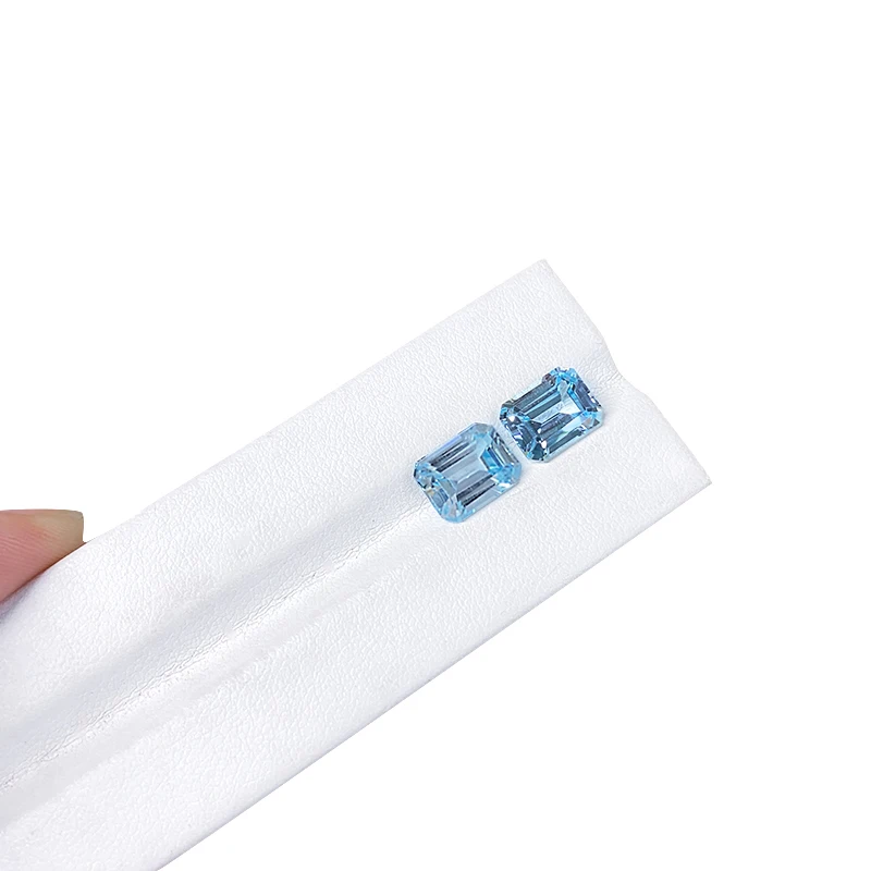 Lab grown Synthetic loose gemstone Aquamarine OCT Step Cut shape gem for Jewelry making material