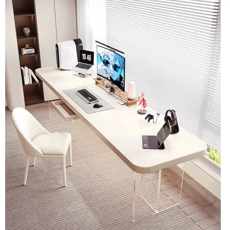 Cream wind acrylic suspension desk, modern simple office computer desk