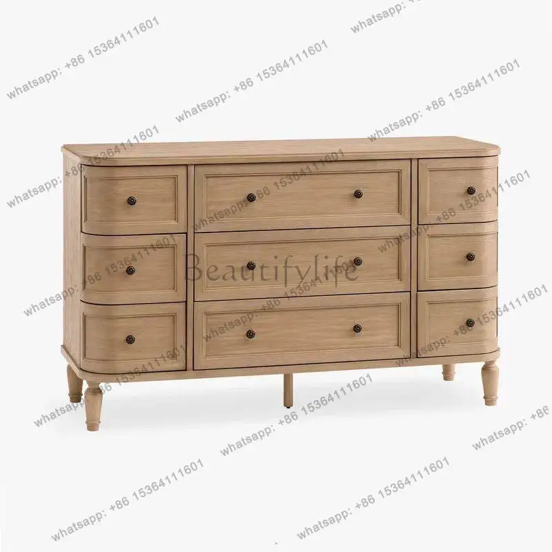 

French medieval solid wood nine chest cabinet bedroom retro style wall storage drawer cabinet