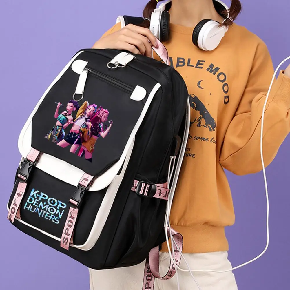 حقيبة المدرسة للمراهقين ل KPop للصيادين شيطان طباعة حقيبة حقيبة كمبيوتر محمول لطيف للفتيات حقيبة الكتب لحرم الجامعي الجامعي