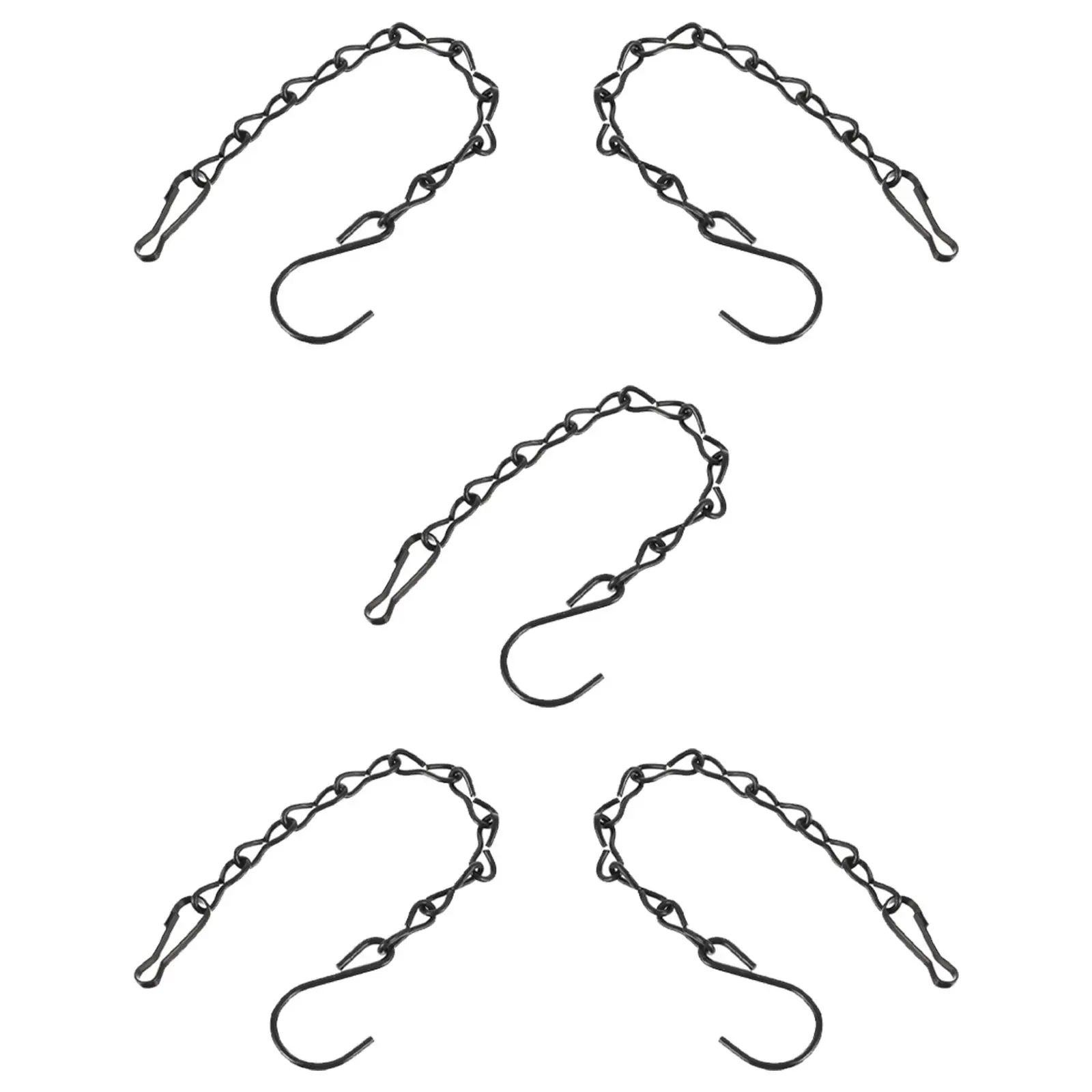 5Pcs 24Cm Black Iron Hanging Chain for Bird Feeders Plant Baskets Lanterns Wind Chimes Ornaments Indoor Outdoor Decor Garden