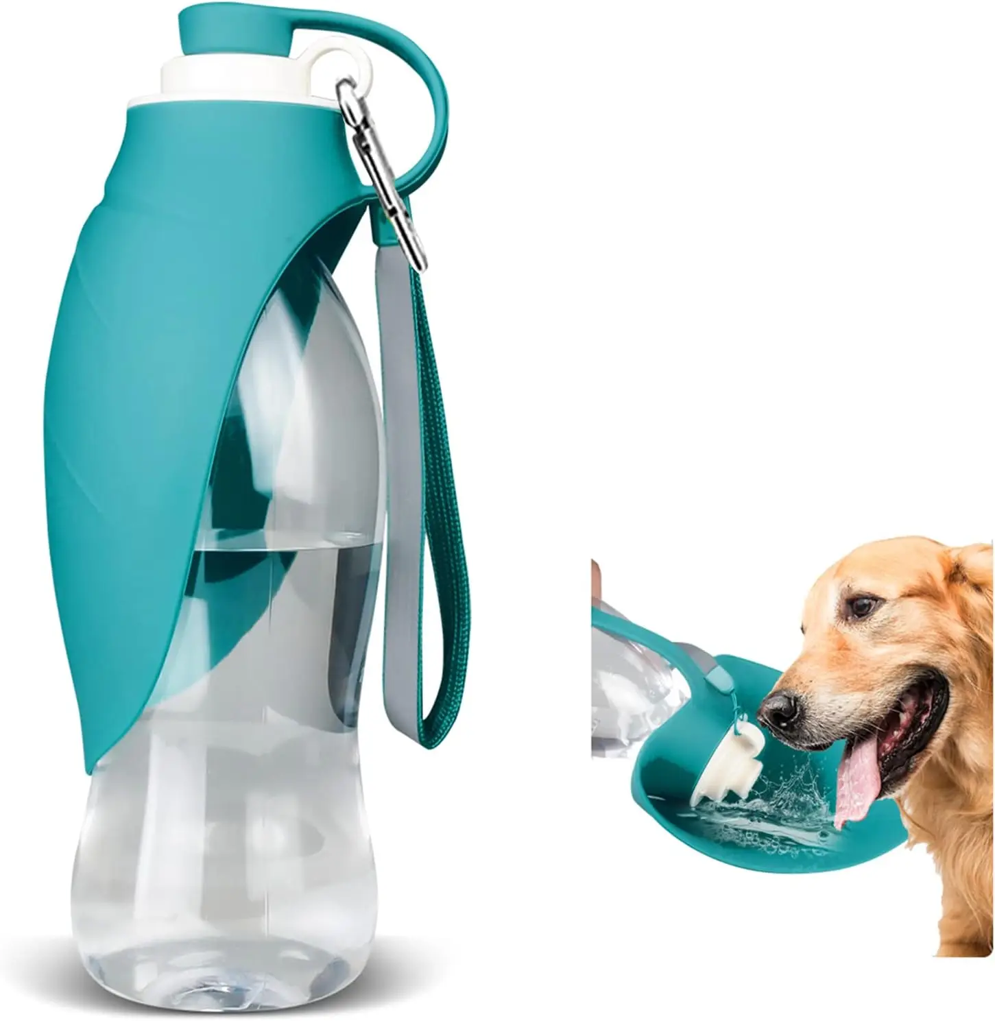 

KLYM-Dog Water Bottle, Portable Pet Water Dispenser, Feeder, Leak Proof, with Water Cup, Plate, Foldable, Pet Supplies, 20oz