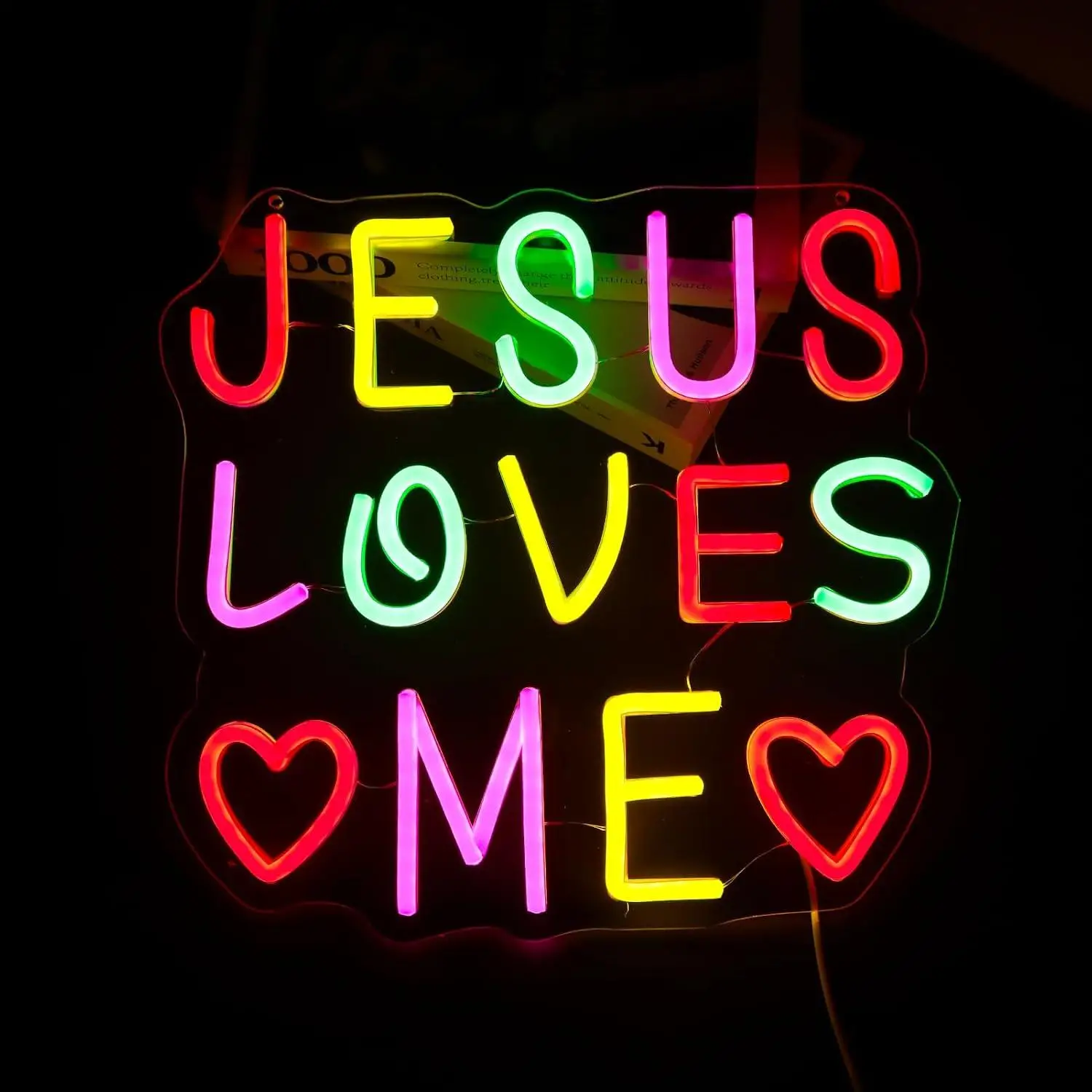 Jesus Loves Me Neon Sign USB Dimmable LED Wall Light For Bedroom Nursery Church Christian Home Faith Decor Religious Gifts