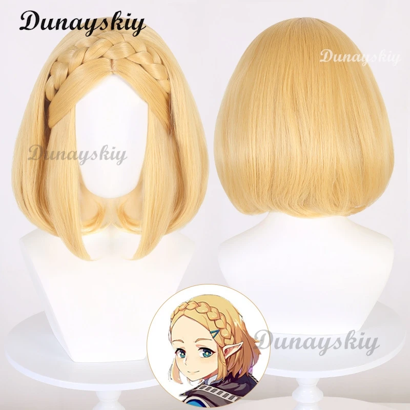 Anime Zelda Wig Princess Cosplay Wig 35cm/72cm Golden Yellow Braid Cosplay Hair Heat Resistant Synthetic Wigs