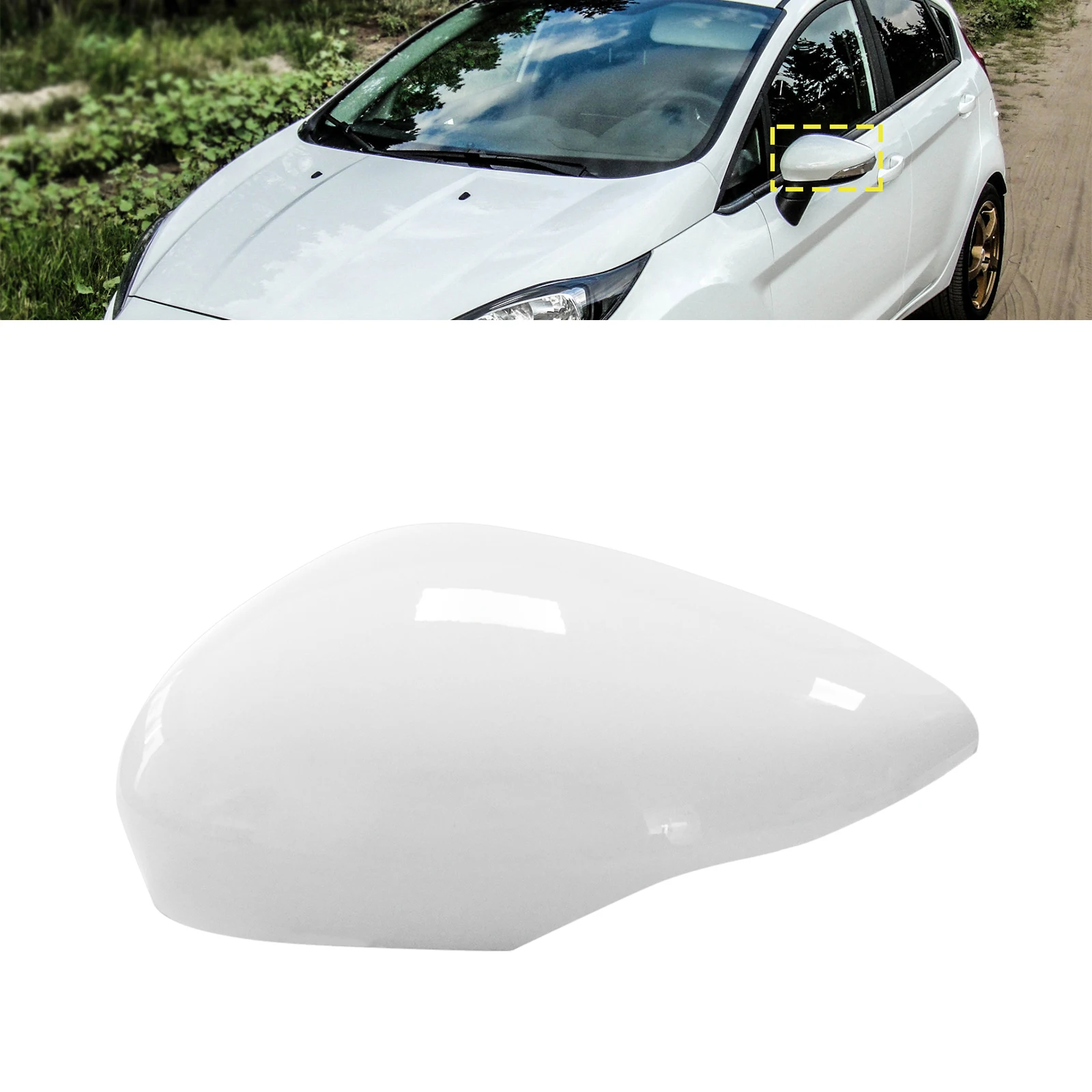Cubierta de espejo de puerta izquierda, color blanco congelado, carcasa para Ford Fiesta MK7 2008-17