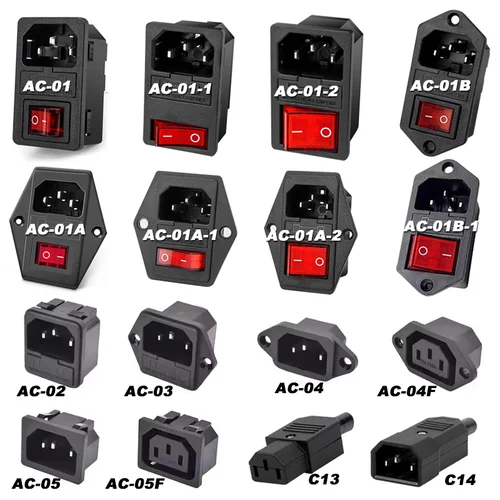 IEC 320 C13 C14 enchufe de entrada de CA 250V 10A fusible lámpara roja interruptor basculante Rewirable 3 pines conector eléctrico macho hembra