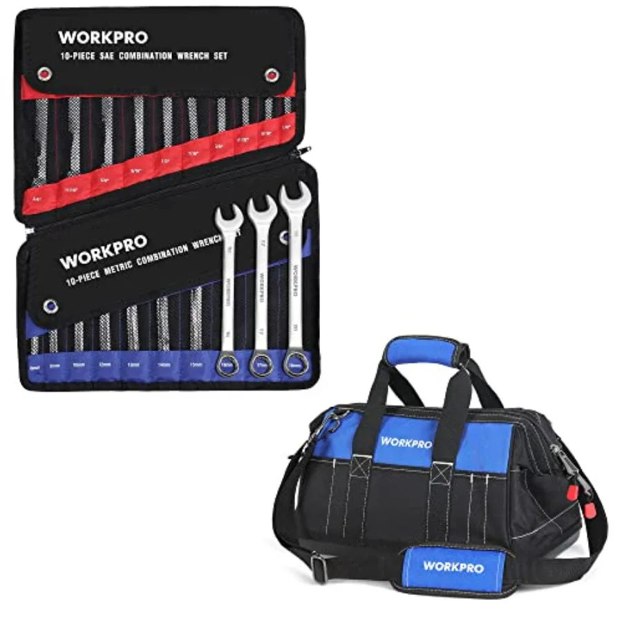 

16-inch Wide Mouth Tool Bag + 20-Piece Combination Wrench Set SAE and Metric