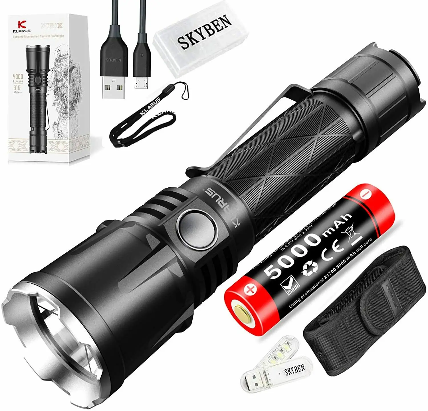 Klarus XT21X Rechargeable LED Flashlight CREE XHP70.2 4000LM Police Torch Lighter with 21700 Battery