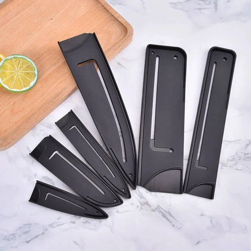 1pc Knife Scabbard Black Plastic Knife Cover Kitchen Knife Sheath Protective Cover Fruit Blade Protector Kitchen Accessories