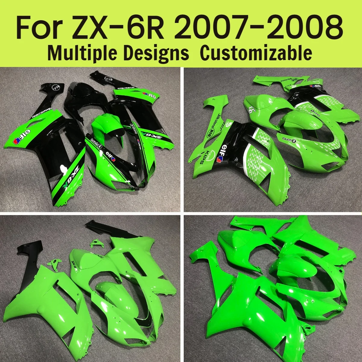 

Комплект пластиковых обтекателей из ABS-пластика для Kawasaki ZX6R 2007-2008 (ZX-6R 07-08), аксессуары для мотоциклов, комплект деталей обшивки