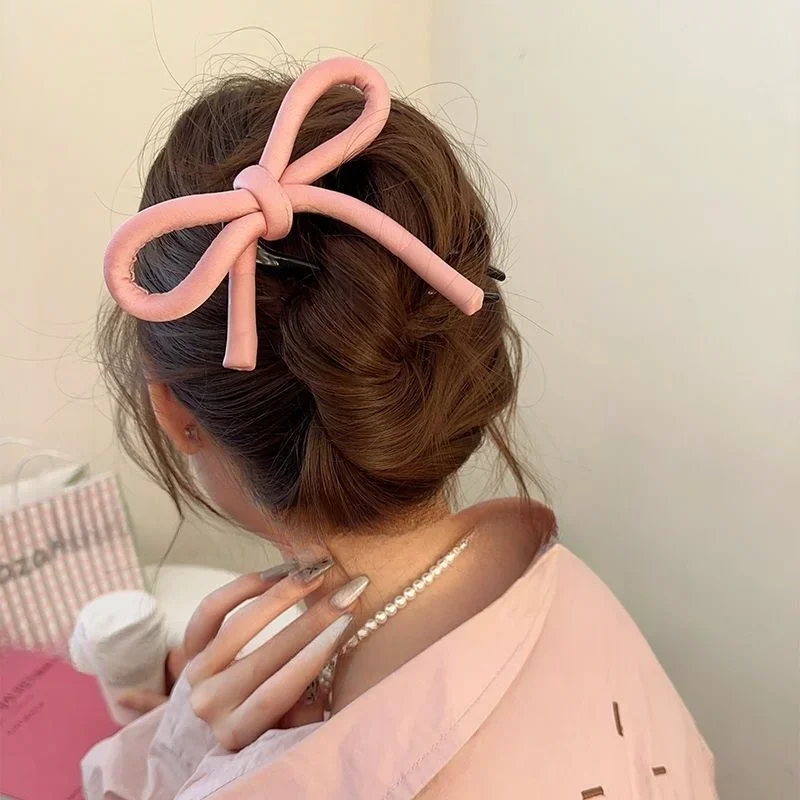 Sweet Cute Big Bow Hair Stick U-shaped Plastic Hairpin for Women Girls Ribbon Hair Clips Bow Top Clip Female Hair Accessories