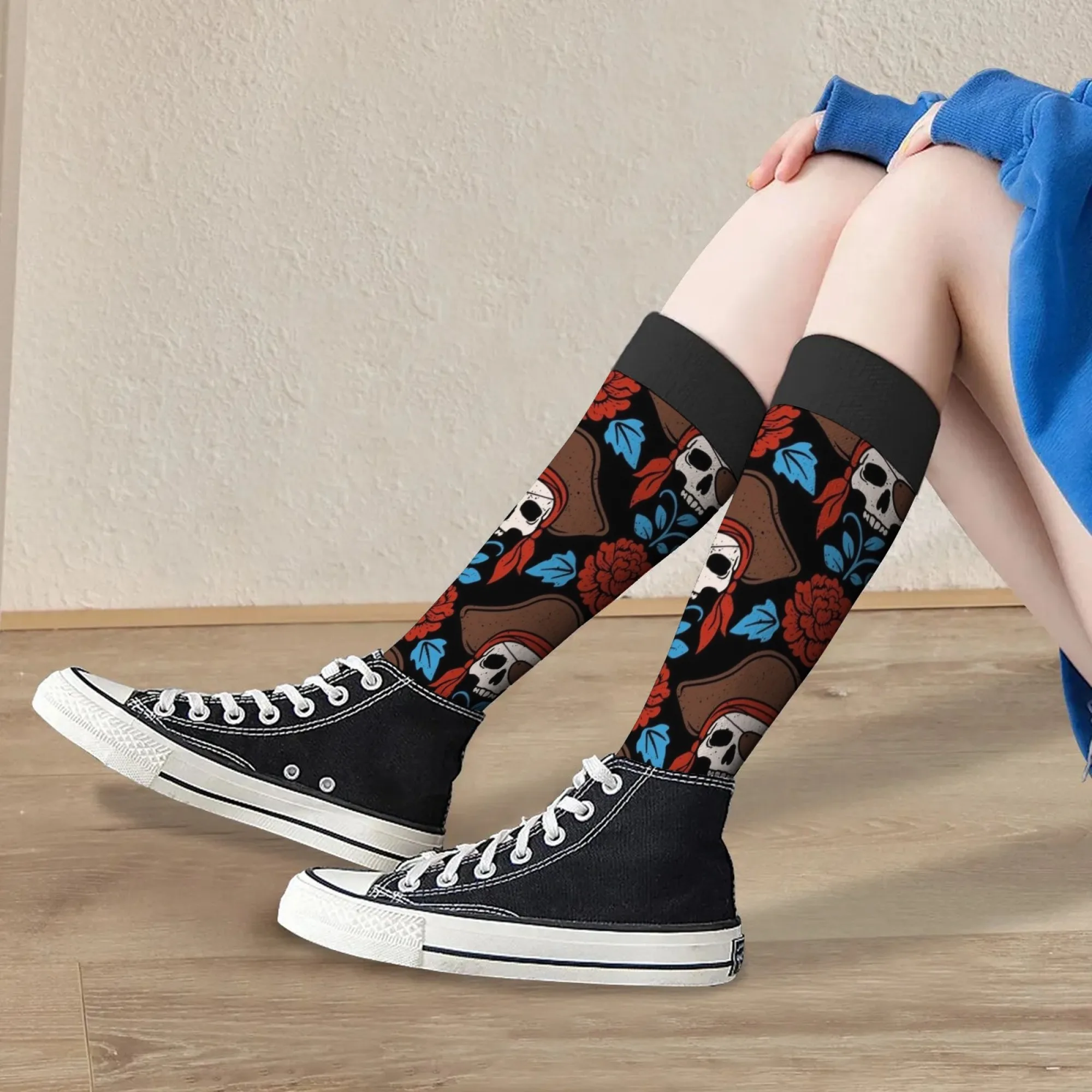 Dark Pirate Skull Theme compression stockings sport ladies men's stockings edema varicose veins nurse casual socks