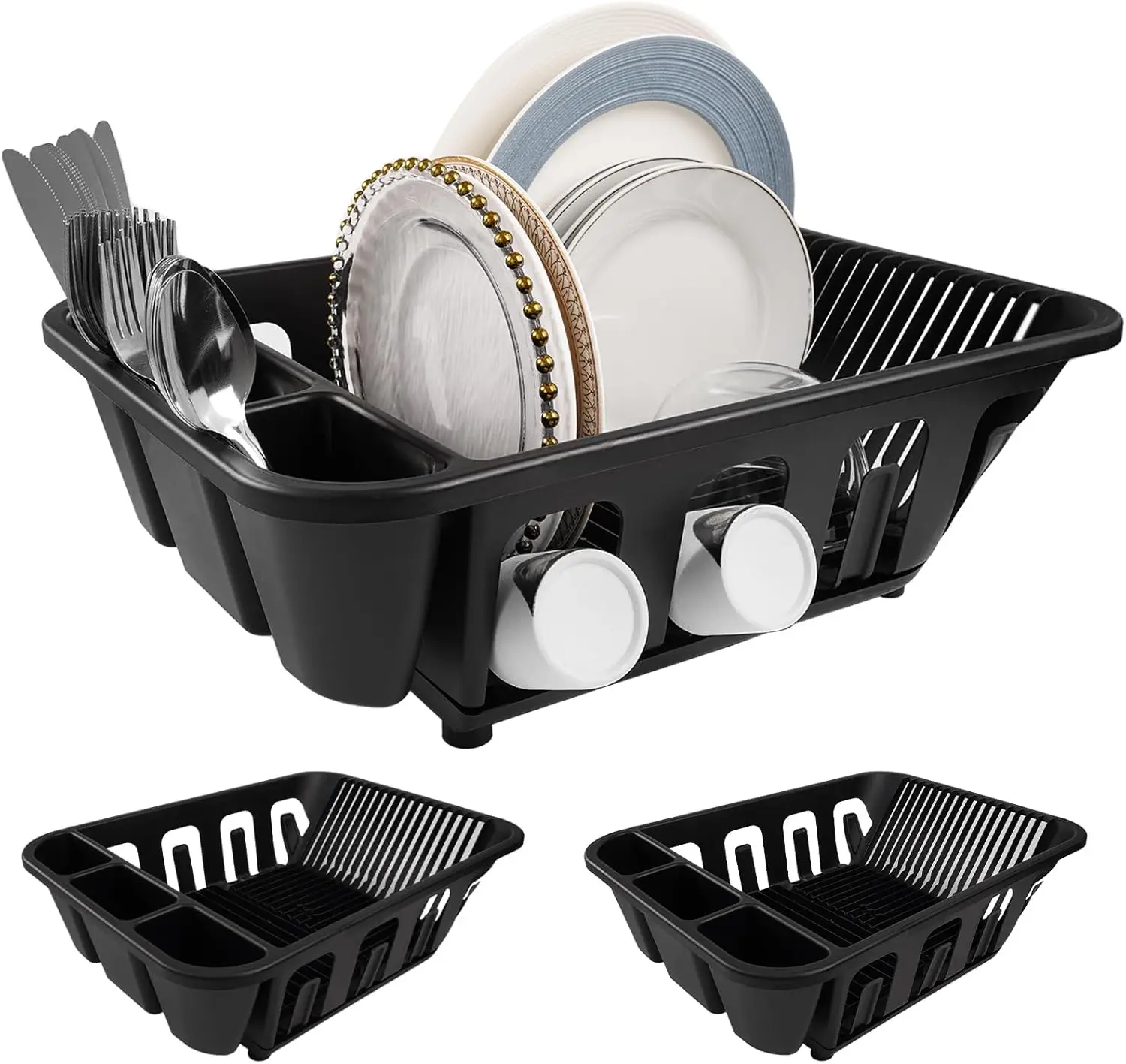 

2-Pack Large Dish Drying Rack for Kitchen Counter -Dish Drainer Set with Drainboard Heavy Duty Plastic Counter Organize