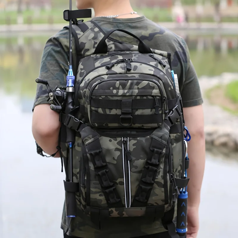 1pc Fishing Backpack, Large Capacity Backpack For Fishing Bait, Hooks, Fishing Line, And Fishing Reel