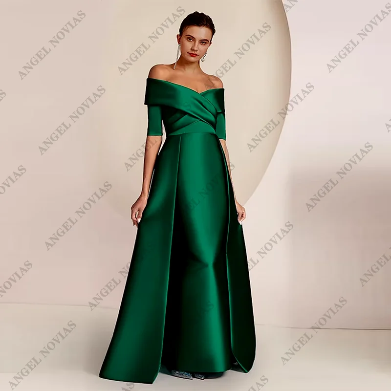 Customized Mother of the Bride Dress Formal Wedding Guest Elegant Party Off Shoulder Floor Length Satin with Ruching 2024