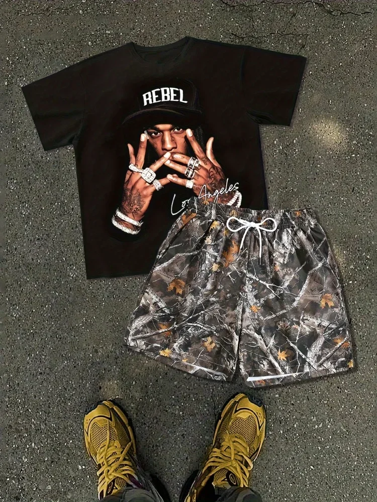 

Summer New Men's Short-Sleeved Set with 3D Patterned Print for Street Casual Fashion Comfortable Soft Breathable Men Sets