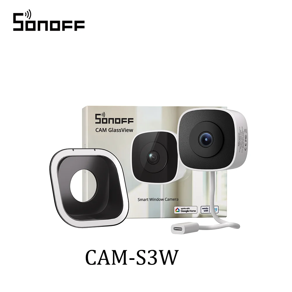 SONOFF CAM‑S3W GlassView slimme raambeveiligingscamera, zonder boren, tweerichtingscommunicatie, lokale TF-kaartopslag zonder maandelijkse kosten.