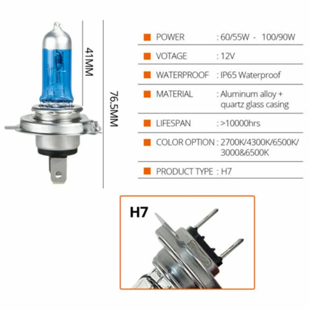 Bombillas halógenas para faros delanteros de coche, lámpara halógena superbrillante de 12V, H7, 100W, 6000K, 4 piezas, color blanco