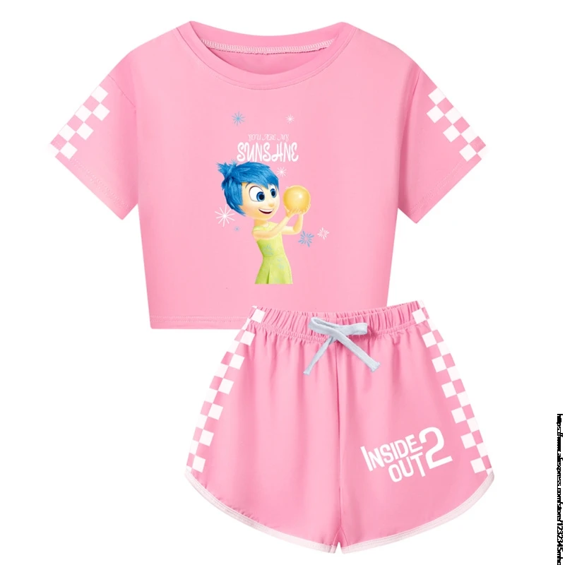 Verão pijama conjunto com manga curta t-shirt e calças para meninas e meninos, roupa ao ar livre, novo, 2pcs