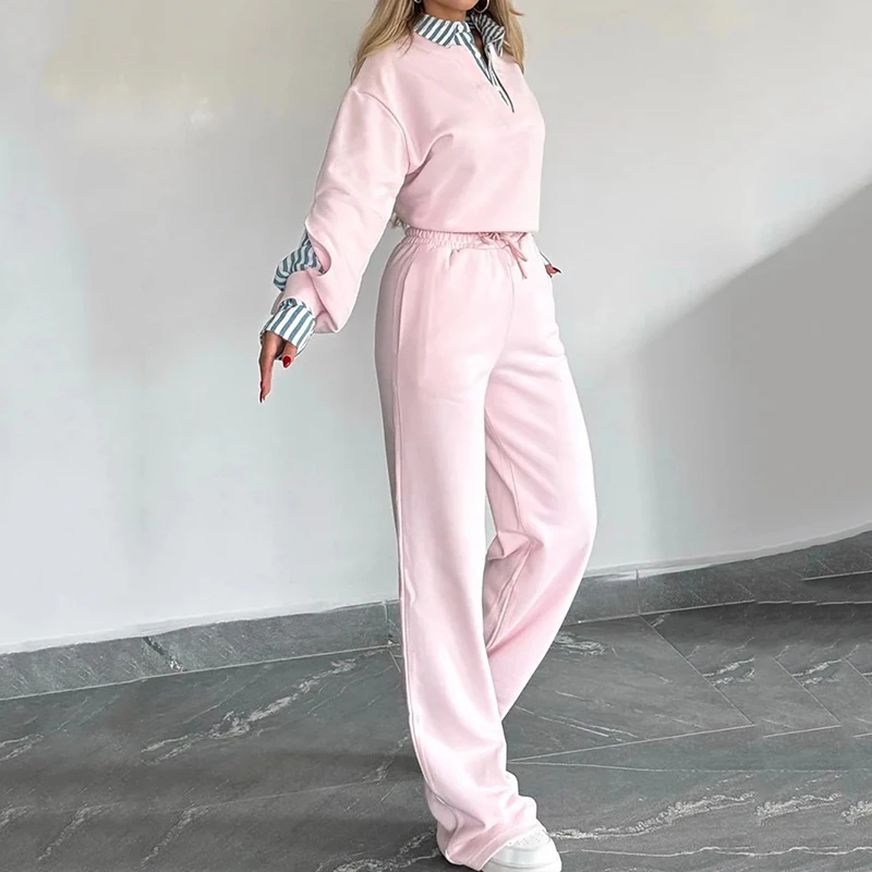 Nuevo conjunto de pantalones deportivos de otoño e invierno para mujer, traje deportivo de empalme ajustado a la moda, conjunto informal para deportes al aire libre en rosa, blanco y negro