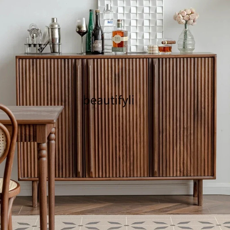 K185 Shoe Cabinet for Home Use, Large Capacity Entryway Storage, Black Walnut Solid Wood Nordic Style Entryway Cabinet