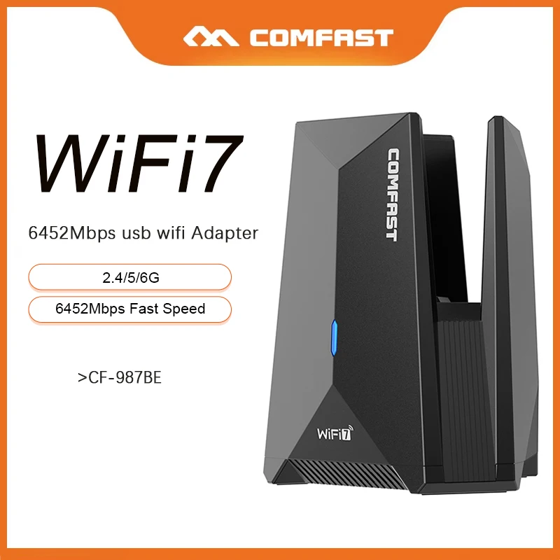 COMFAST BE6500 WiFi 7 USB 3.0 어댑터 2.4/5/6GHz 무선 카드 드라이버가 필요 없는 4dBi 안테나 게임용 WiFi 동글 Windows 10/11