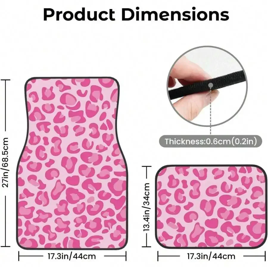 Pink Leopard Print Crystal Velvet Car Floor Mats 4-Piece Set, Polyester, Universal Fit,Automobile Parts