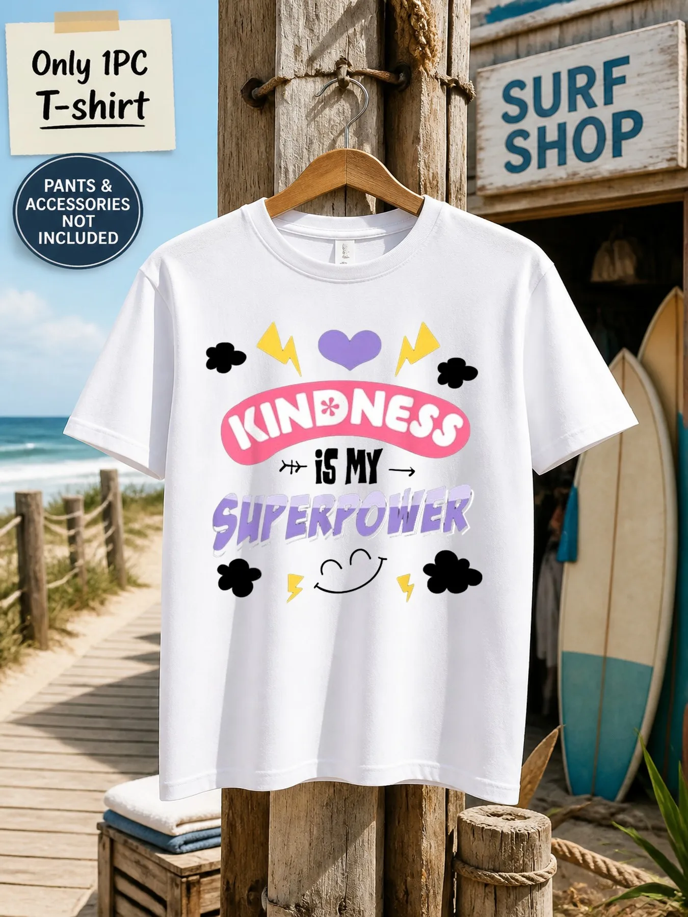 1pc Men'S Graphic T-Shirt Kindness Is My Superpower Print Short Sleeve Crew Neck [Solely 1pc T-SHIRT]