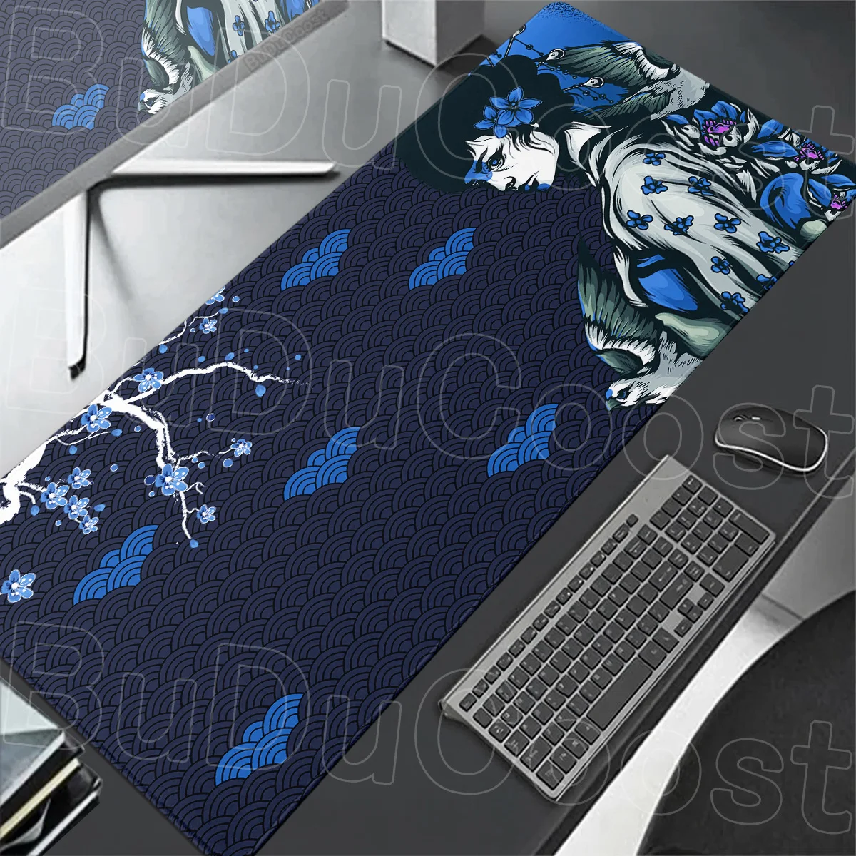 Cherry Blossom Mouse Pad Washable Anti-slip Student Dormitory Dining Deskmat Cute Kimono Girl Office Keyboard Mat with Lock Edge