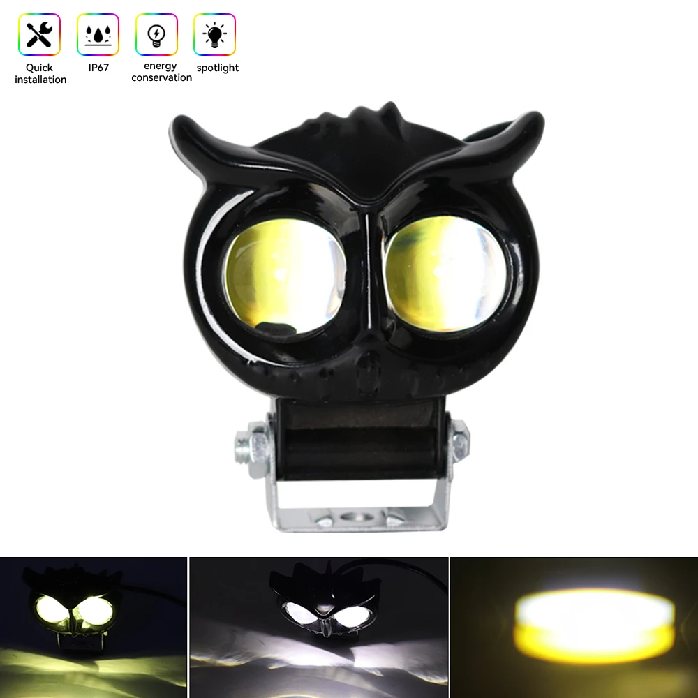 Faro de motocicleta para coche, focos LED auxiliares con diseño de búho de doble Color, luces antiniebla para motocicleta, luces para correr