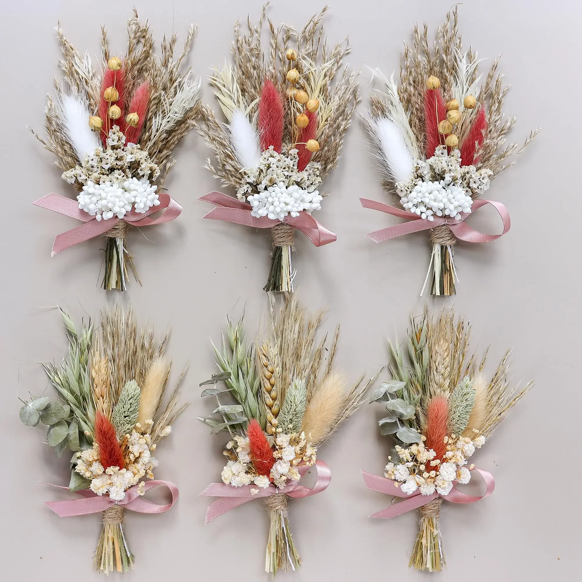 Mini Rose Pampas Grass Bouquets Dried Flower Bundles Natural Plant for DIY Craft Card Decoration Photo Props Home Wedding Decor