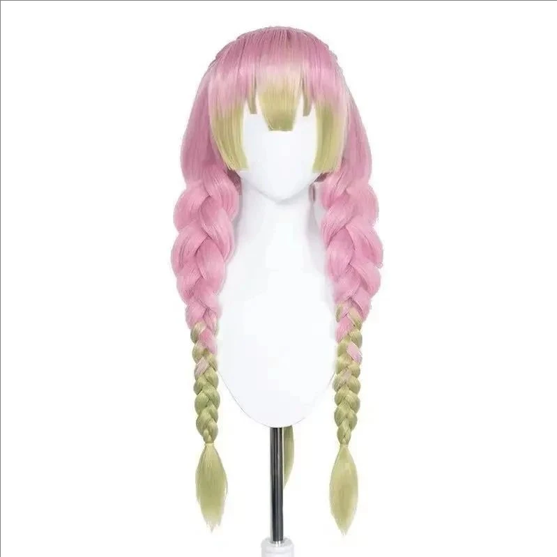 Mitsuri Kanroji Cosplay Wig Kimetsu no Yaiba Long Pink Green Heat Resistant Hair Authentic Cosplay Wigs + Wig Cap