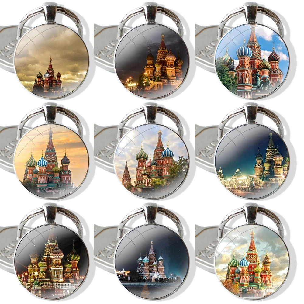 Russian Federation Moscow Saint Petersburg Night Keychain Handmade Glass Cabochon Key Ring Holder Pendant Key Chains