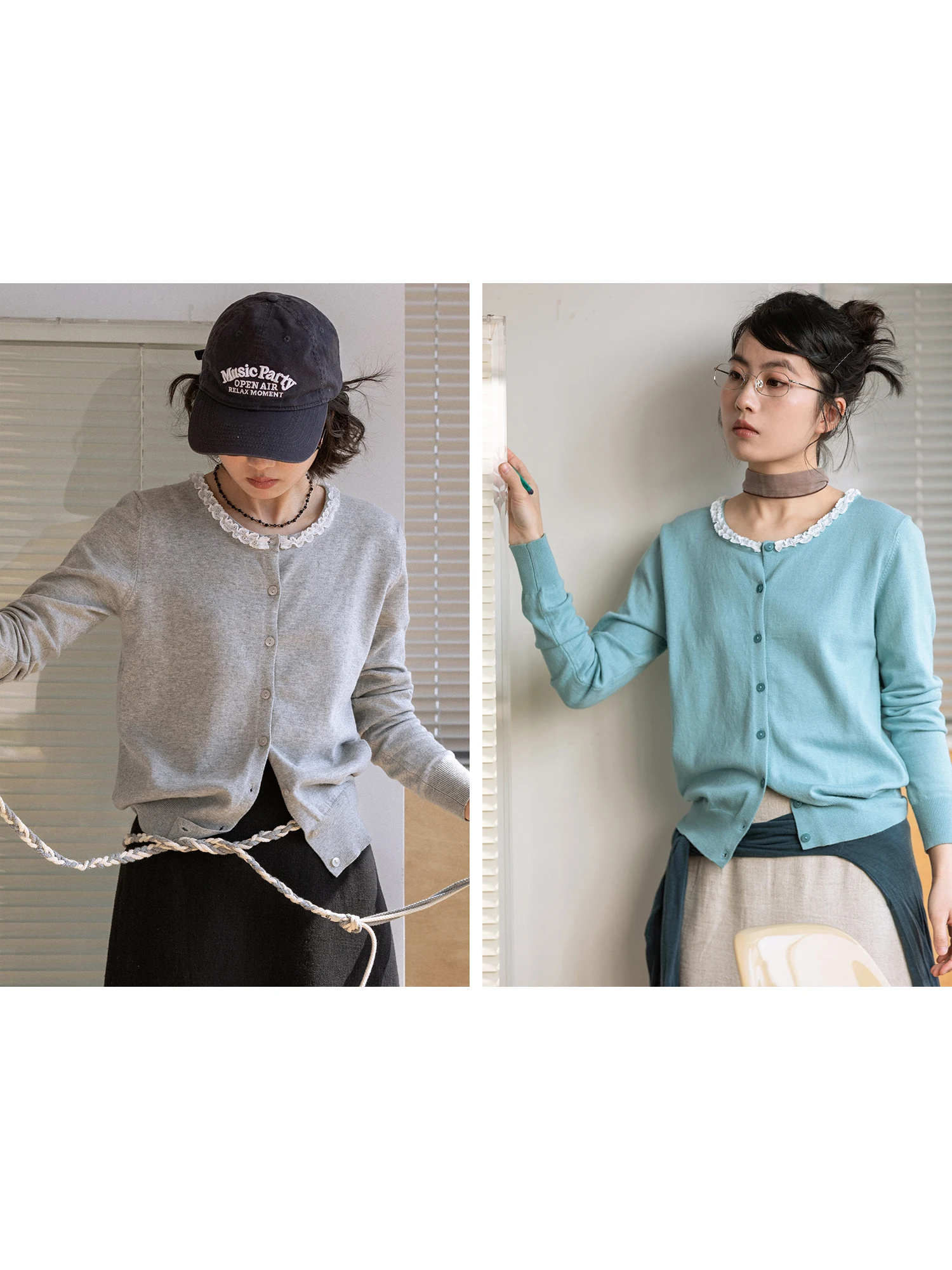 

Корейский вязаный открытый кардиган с кружевным воротником и высококачественной текстурой, удобный крой, длинный све, круглый Ne