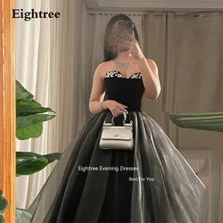 Eightree Black Evening Dresses Tulle Vintage Sequined Strapless Formal Occasion Dresses Abendkleider Dubai Vestidos De Noche