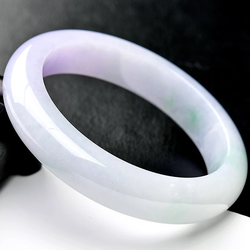 Natural Myanmar Emerald A-Class Carved Light Purple Bicolor Bracelet Exquisite Princess Hand Ring