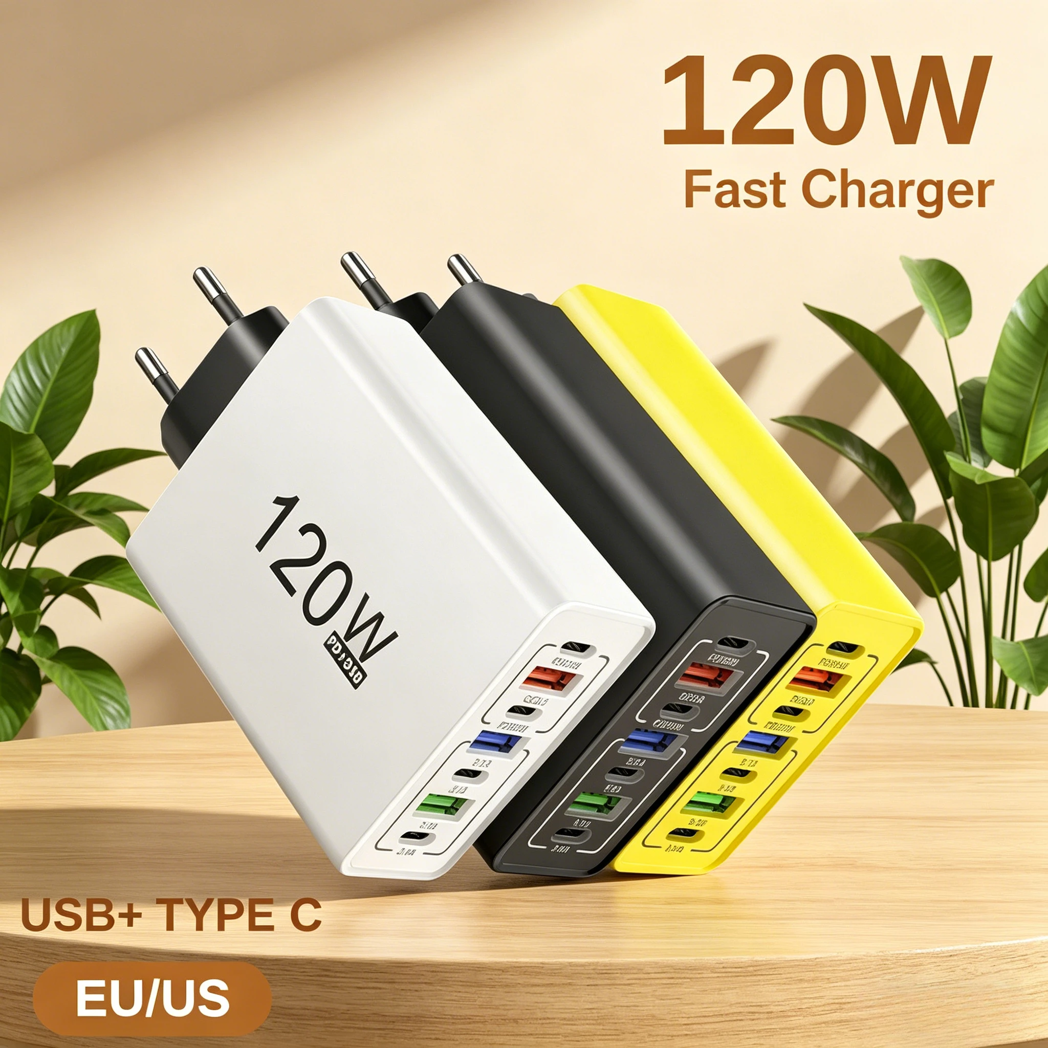 Insgesamt 120W 7-in-1 USB Typ-C Schnellladegerät Handy-Adapter für iPhone Huawei Xiaomi Samsung PD Quick Charge Ladegerät